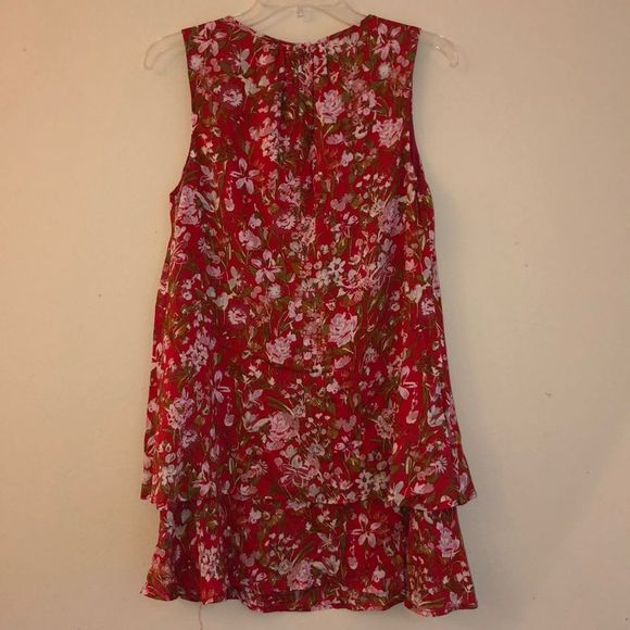 Lulu’s Red Sleeveless Floral Ruffle Dress Medium - Picture 4 of 6